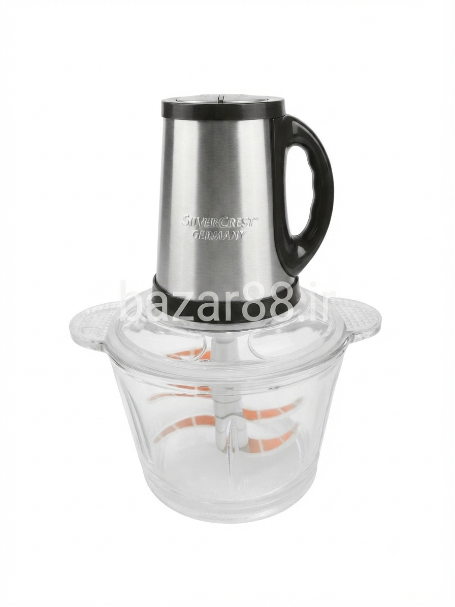 خردکن برقی سیلور کرست مدل SL-2021 با دو کاسه شیشه‌ای و استیل، تیغه 6 پره طلایی و موتور 1800 وات