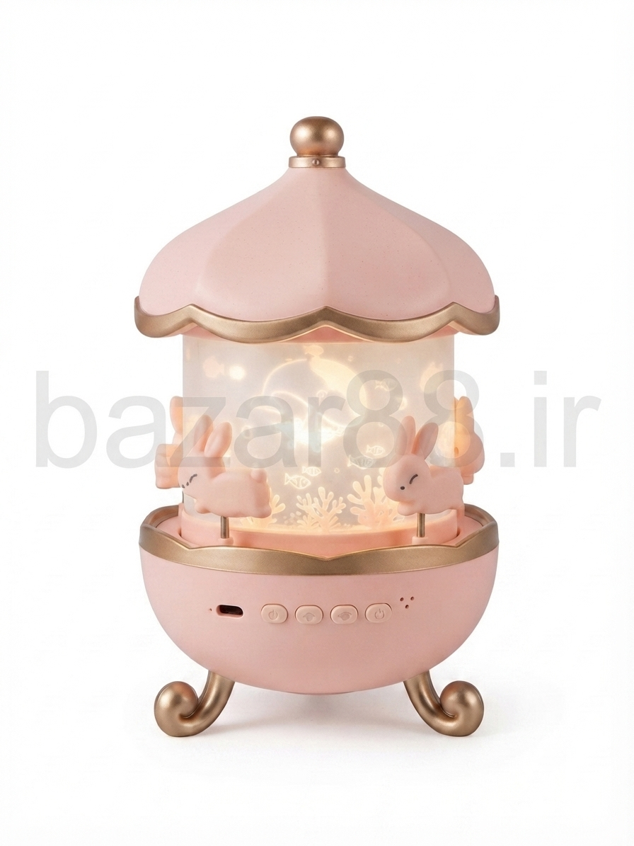 چراغ خواب پروژکتوردار شارژی Bunny’s Carousel مدل Night Light Projector طرح خرگوشی صورتی