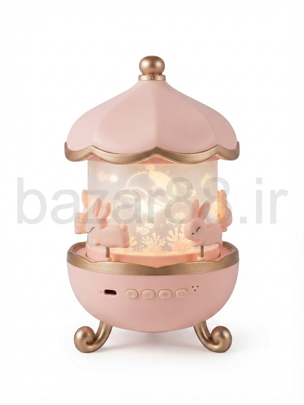 چراغ خواب پروژکتوردار شارژی Bunny’s Carousel مدل Night Light Projector طرح خرگوشی صورتی