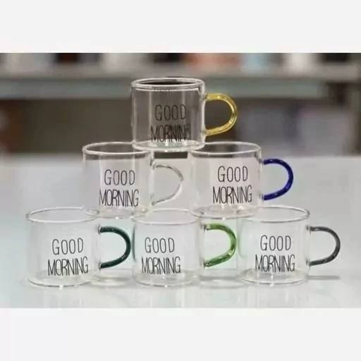 شات دوبل شیشهای مدل GOOD MORNING با دسته رنگی مناسب اسپرسو دوبل