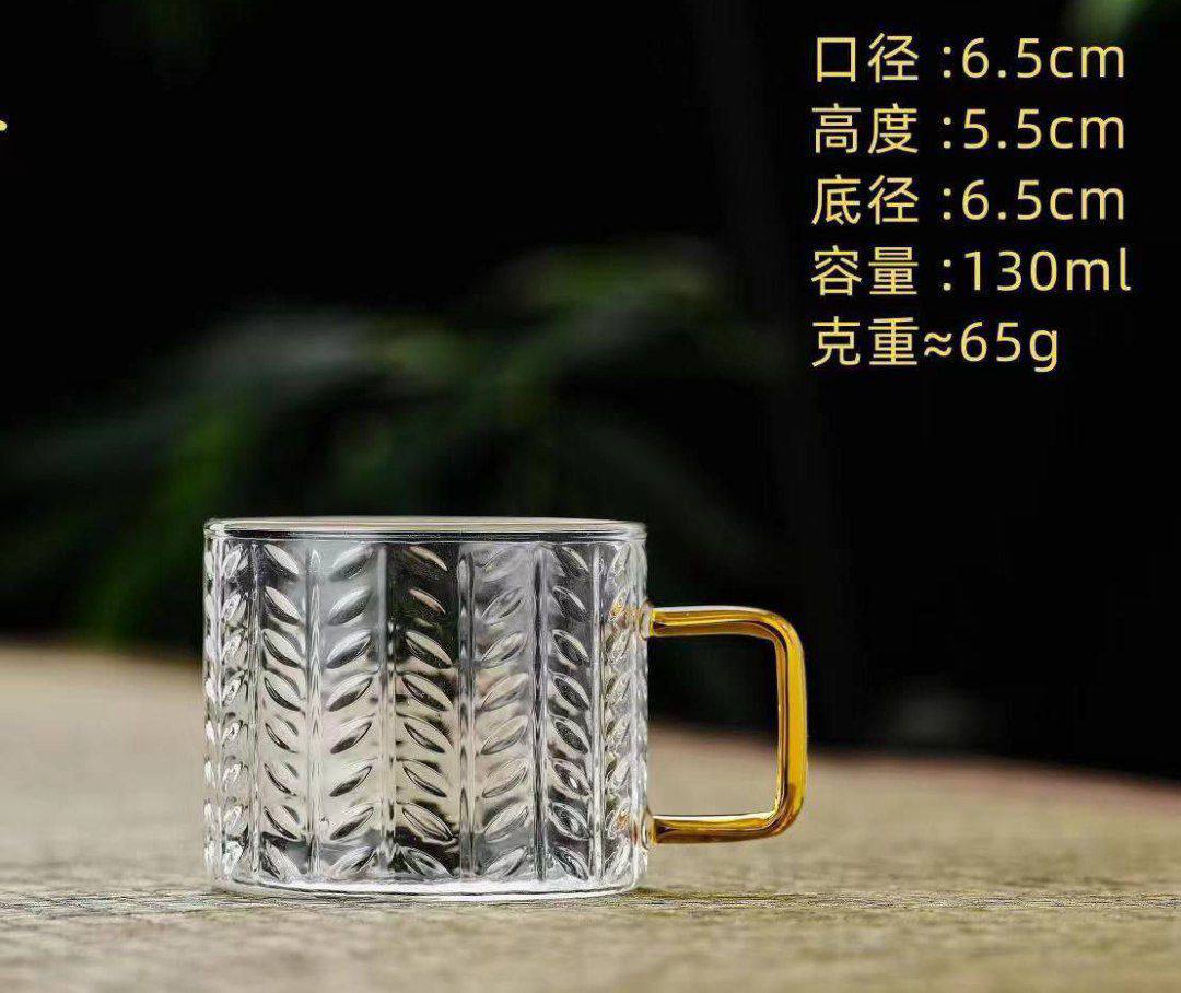 شات دوبل شیشه‌ای طرح برجسته با دسته طلایی مناسب سرو اسپرسو و قهوه